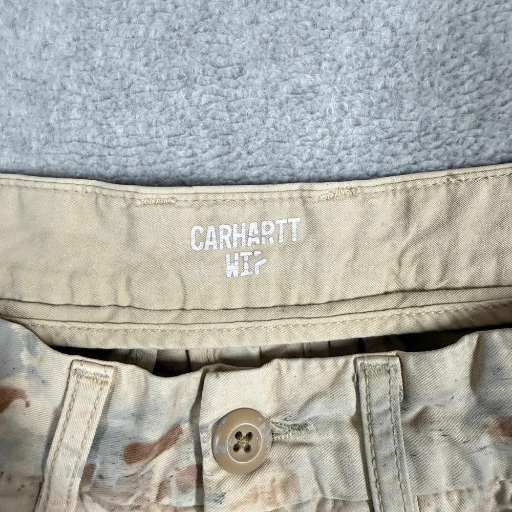 Carhartt WIP Johnson Short Mens 31 Tan Painted Camo Distressed Chino Shorts